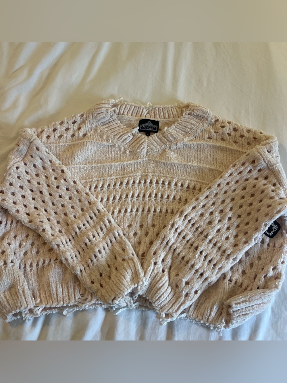 ANGIE Open-Weave Crewneck Sweater